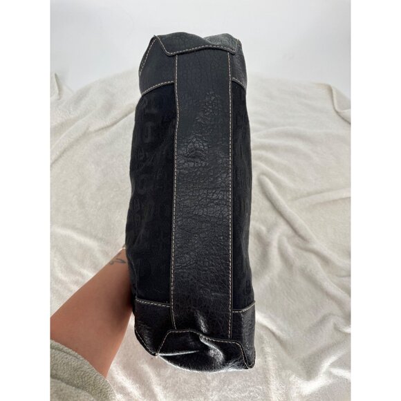 Etienne Aigner Black Logo Jacquard & Faux Leather Shoulder Bag With Buckle Accen - Picture 4 of 11